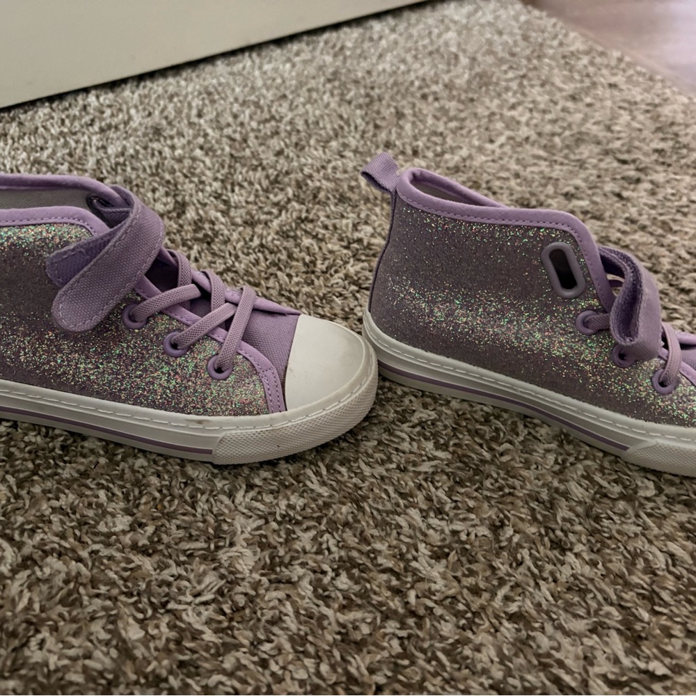 Kids Purple Glitter High-Top Sneakers